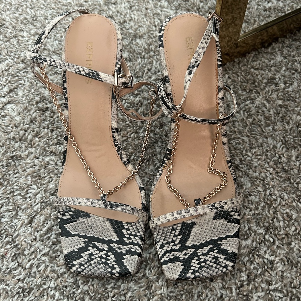 Snakeskin Chain-Detail Heels